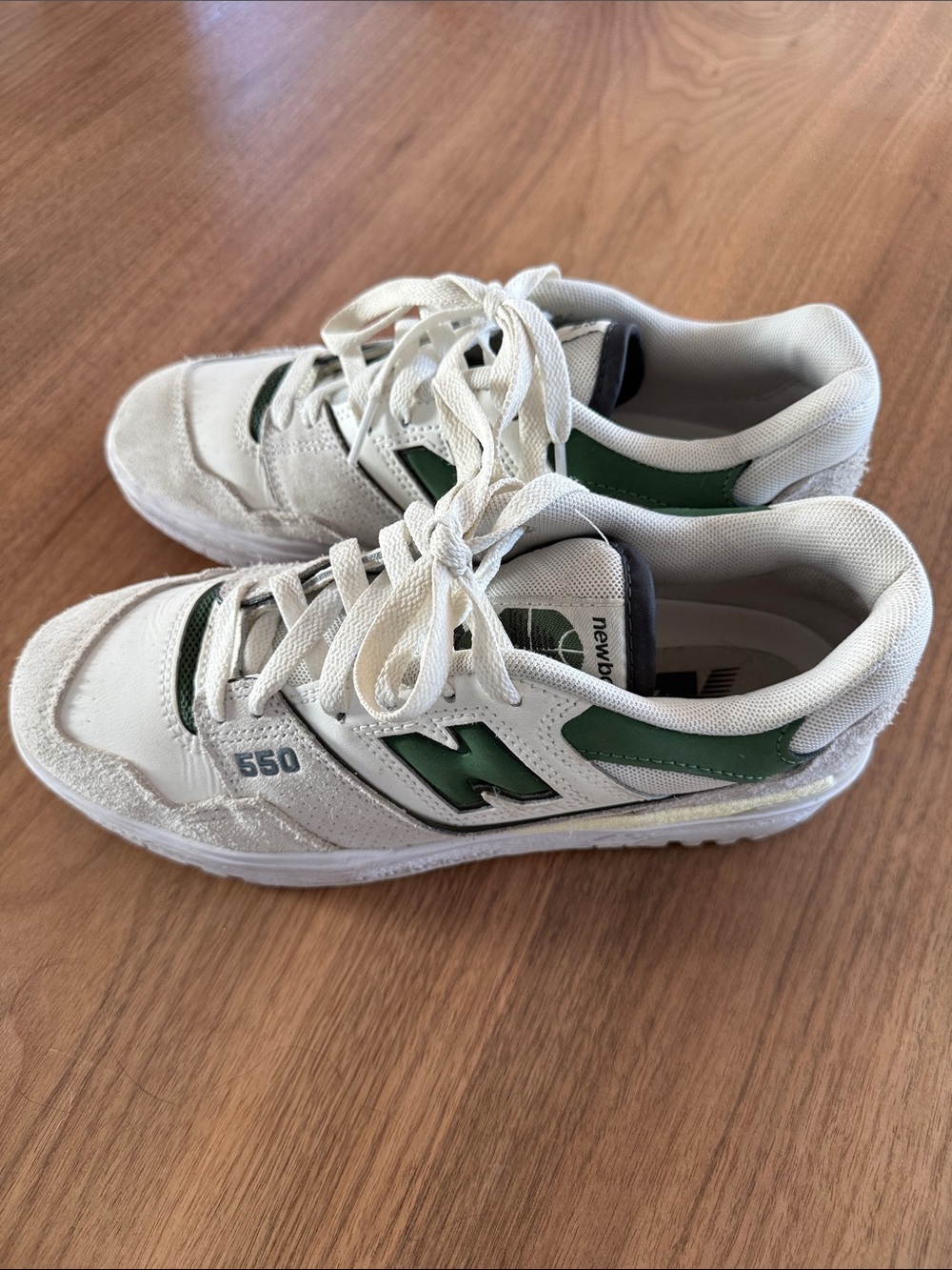New Balance White with Green 550 Low-Top Sneakers
